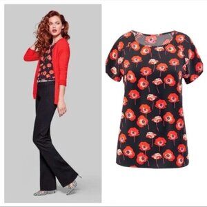 CAbi Black and Red Floral Blouse